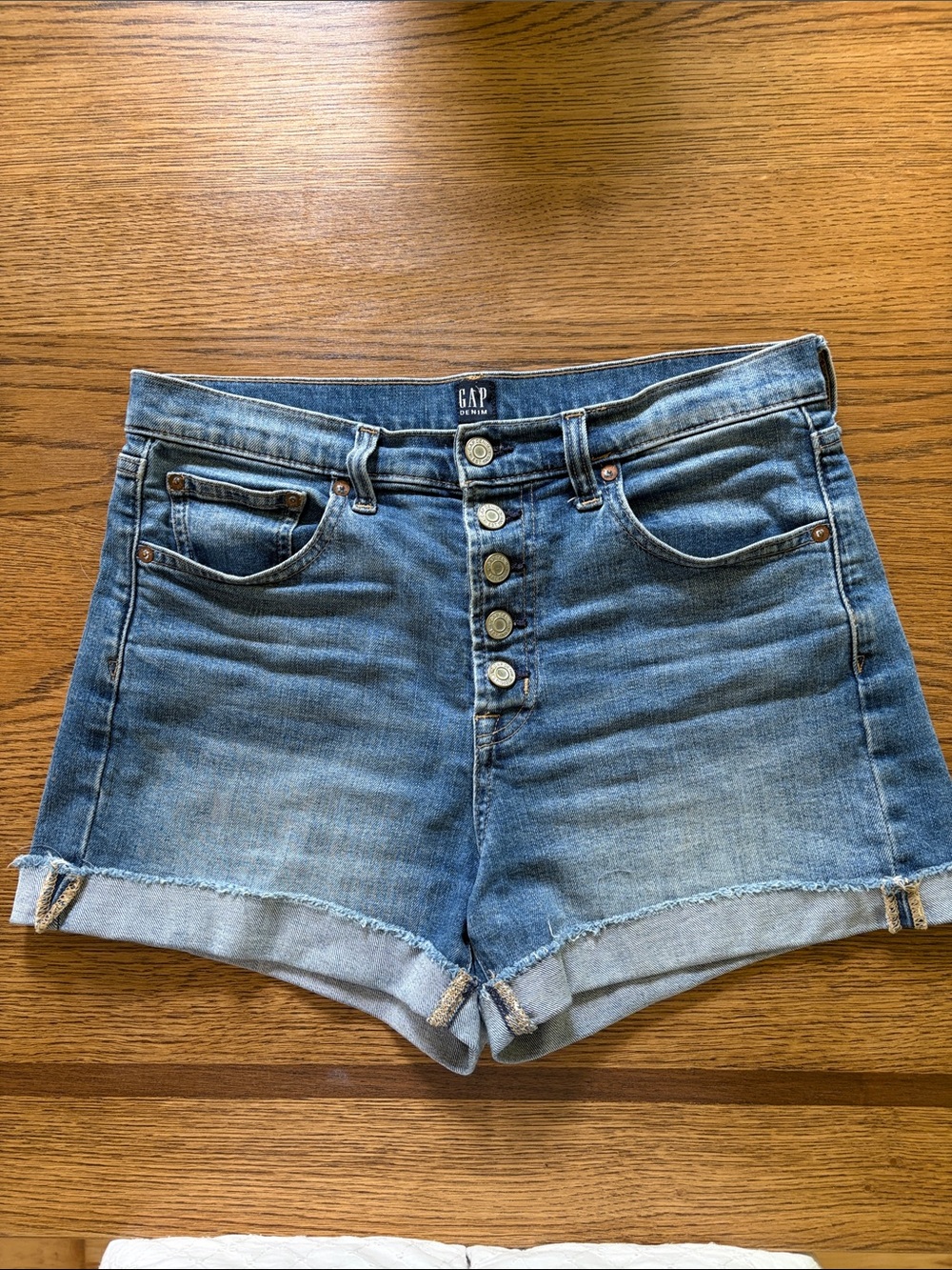 GAP High-Rise Button-Fly Denim Shorts in Light Blue Wash